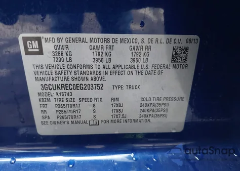 2014 Chevrolet Silverado 1500 2Lt from USA, damaged, VIN 3GCUKREC0EG203752